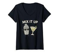 Donna Mix It Up - Bicchiere da Cocktail Martini e Shaker Divertente Maglietta con Collo a V