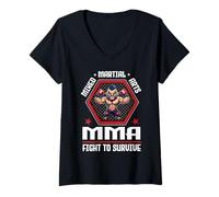 Donna Mixed Martial Arts MMA Fight To Survive Cage Fighting Maglietta con Collo a V