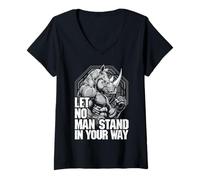 Donna MMA Fighter Rhino Let No Man Stand Rinoceronte Arti Marziali Maglietta con Collo a V