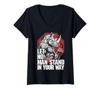 Donna MMA Fighter Rhino Let No Man Stand Rinoceronte Arti Marziali Maglietta con Collo a V