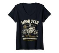 Donna Moab Utah Route U-128 Colorado River Retro Design Moto Maglietta con Collo a V