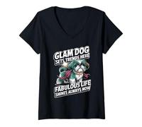Donna Moda amante dei cani donne uomini chic Pet elegante animale piccolo cane Maglietta con Collo a V