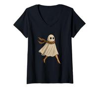 Donna Moda Boo Ghost Runway Strut Divertente Tacchi Alti Sciarpa Sassy Maglietta con Collo a V
