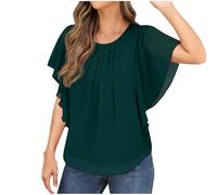 Donna Moda Chiffon Petto Increspato Manica Corta Collo Rotondo Camicetta/Camicia Maglietta Camicia Casual Firmate Basic Classica Tee Tops