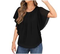 Donna Moda Chiffon Petto Increspato Manica Corta Collo Rotondo Camicetta/Camicia Maglietta Camicia Casual Firmate Basic Classica Tee Tops