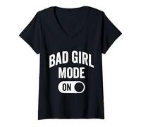 Donna modalità Bad Girl su Baddie Girls Night out Maglietta con Collo a V