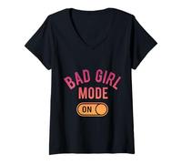 Donna modalità Bad Girl su Baddie Girls Night out Maglietta con Collo a V