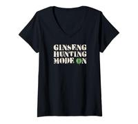 Donna modalità Caccia Ginseng su Meme Retro Vintage Maglietta con Collo a V