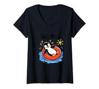 Donna modalità Chill Penguin Floating Summer Vacation Sun Fun Maglietta con Collo a V