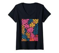 Donna Modello botanico Astratto Arte Moderna Stile Matisse Maglietta con Collo a V
