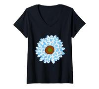 Donna Modello con Stampa Mucca Blu - Fiore Blu Modello Mucca Uomo Maglietta con Collo a V