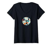 Donna Modello Onde Giapponese Simbolo Taiko Mitsudomoe Amante Taiko Maglietta con Collo a V