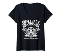 Donna Modello Shellback Imperium Neptuni Regis Equator Crossing Maglietta con Collo a V