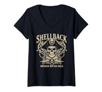 Donna Modello Shellback Imperium Neptuni Regis Equator Crossing Maglietta con Collo a V