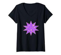 Donna Modello Stella Gialla Viola - Cielo Stellato Carino Stelle Maglietta con Collo a V