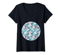 Donna Modello Unicorno Con Unicirni Arcobaleno Maglietta con Collo a V