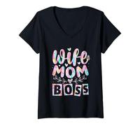 Donna Moglie Mamma Boss Ispirazione Vibes Positive Maglietta con Collo a V