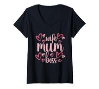 Donna Moglie Mamma Boss - Simpatico Regalo per la Festa della Mamma - Mums The Boss Maglietta con Collo a V