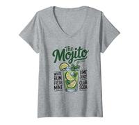 Donna Mojito Cocktail Recipe Graphic Tee Lime Mint Rum Soda Maglietta con Collo a V