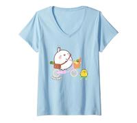 Donna Molang Piu Piu Cavalcando Bicicletta & Skateboard Anime Maglietta con Collo a V