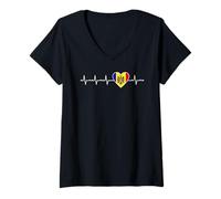 Donna Moldava Bandiera Heartbeat Moldavia Cuore Abbigliamento Maglietta con Collo a V