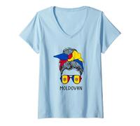 Donna Moldovan Girl Moldovan Heritage Moldova Flag Maglietta con Collo a V