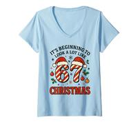 Donna Molto Simile a Christmas 67 Six Seven Funny Xmas 6-7 Brain Rot Maglietta con Collo a V