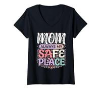 Donna Mom Always My Safe Place Apprezzamento della Madre Maglietta con Collo a V