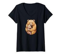 Donna Mom Bear Cub Funny Pregnant Loading Baby Mother Maglietta con Collo a V