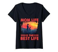Donna Mom Life is the Best Life Festa della mamma Famiglia Amore Donne Maglietta con Collo a V