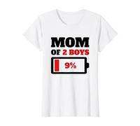 Donna Mom Of 2 Two Boys Sons Tired Mom Low Battery Energy Mother Maglietta