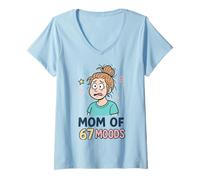 Donna Mom of 67 Moods Funny Cartoon Expression Mom 67 Meme Maglietta con Collo a V