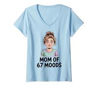 Donna Mom of 67 Moods Funny Cartoon Expression Mom 67 Meme Maglietta con Collo a V