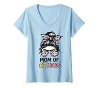 Donna Mom of 67 Moods Funny Cartoon Expression Mom 67 Meme Maglietta con Collo a V