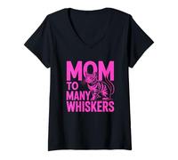 Donna Mom To Many Whiskers Maglietta con Collo a V