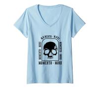 Donna Momento Mori for Light Philosophy Messaggio Maglietta con Collo a V
