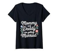 Donna Mommy And Daddy Are Getting Married Kid Wedding - Maglietta con Collo a V