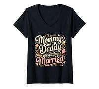 Donna Mommy And Daddy Are Getting Married Kid Wedding - Maglietta con Collo a V