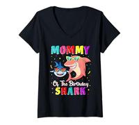 Donna Mommy of The Shark Birthday Family Matching Birthday Son Maglietta con Collo a V