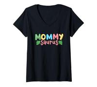 Donna Mommy Saurus Bambini Dinosauro Festa di Compleanno Famiglia Abbinamento Maglietta con Collo a V