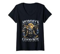 Donna Mommy's Good Boy Wolf Pack Full Moon Bootleg Divertente Maglietta con Collo a V