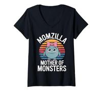 Donna Momzilla, motivo retrò con la madre dei mostri, divertente. Maglietta con Collo a V