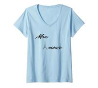 Donna Mon Amour, maglietta con scritta "My Love", per donne e uomini Maglietta con Collo a V