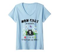 Donna Mon Chat m'appelle Umorismo Drole Femme Fille Chaton Fleurs Maglietta con Collo a V