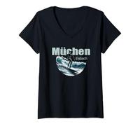 Donna Monaco di Baviera Eisbach Surfing Wave Maglietta con Collo a V