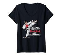 Donna Monday Meets My Front Kick And RECONSIDERS Maglietta con Collo a V