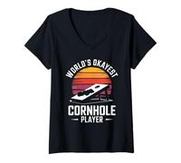 Donna Mondi Okayest Cornhole Giocatore Divertente Cornhole Amante Maglietta con Collo a V