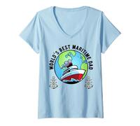 Donna Mondo Migliore Marittimo papà Nave Marinaio Capitano Marito Figlio Maglietta con Collo a V