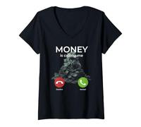 Donna Money is Calling Me Money Phone Call Maglietta con Collo a V