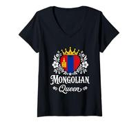 Donna Mongolian Queen Mongolia Flag Proud Mongolian Woman Maglietta con Collo a V